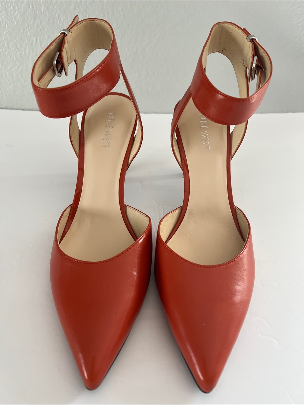 Nine West Orange Pointed Toe Ankle Strap Pumps